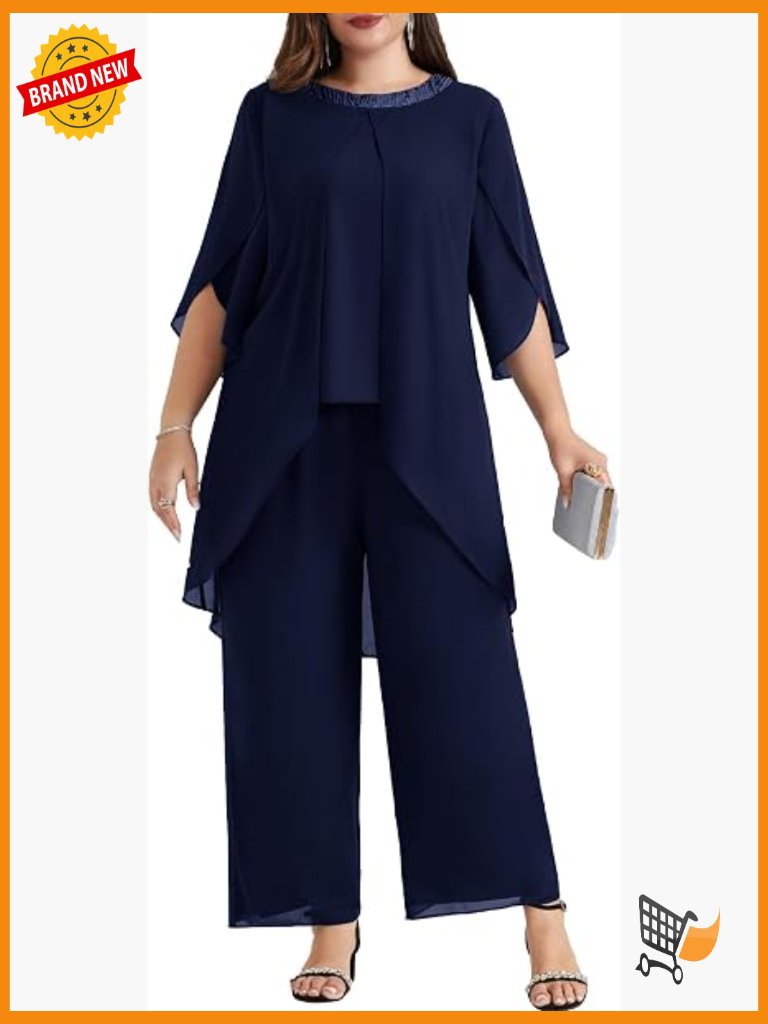 Plus Size Womens Mother Of Bride 2 Piece Pant Suit Lace Overlay Dressy Wedding